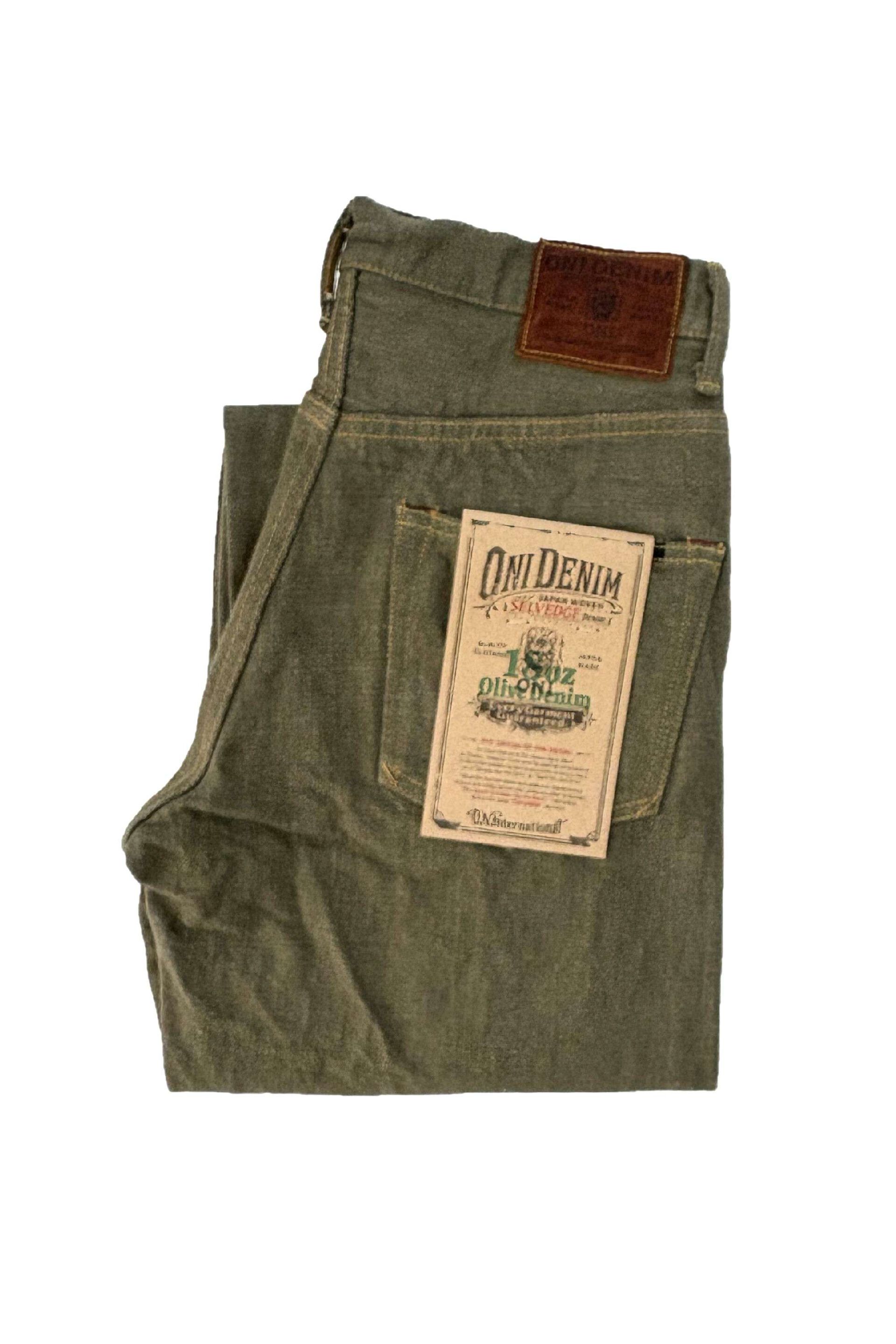 ONI DENIM 올리브 데님 슈퍼 와이드 테이퍼드 18oz