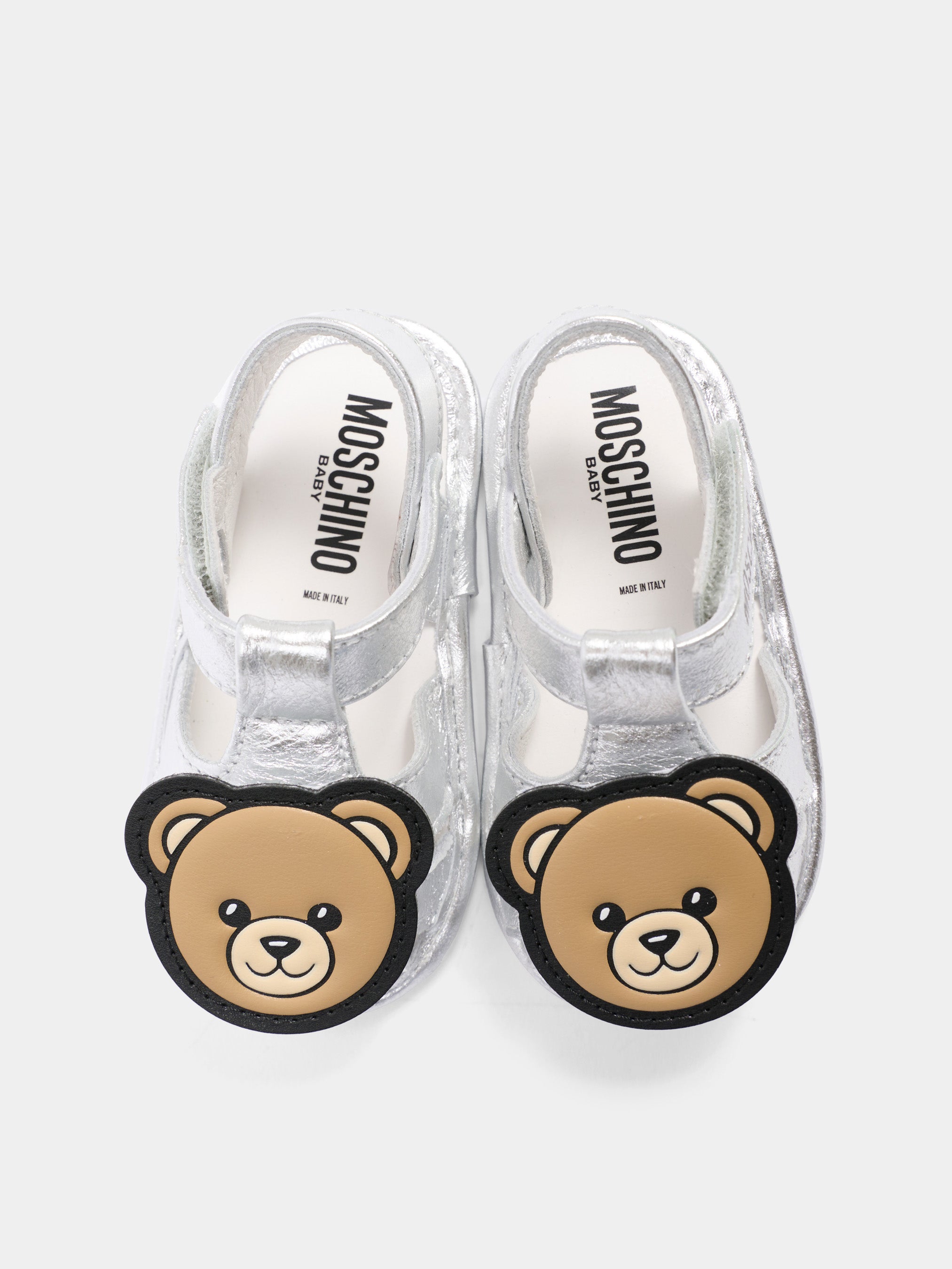 Moschino Kids 실버 샌들 베이비 걸 테디 베어