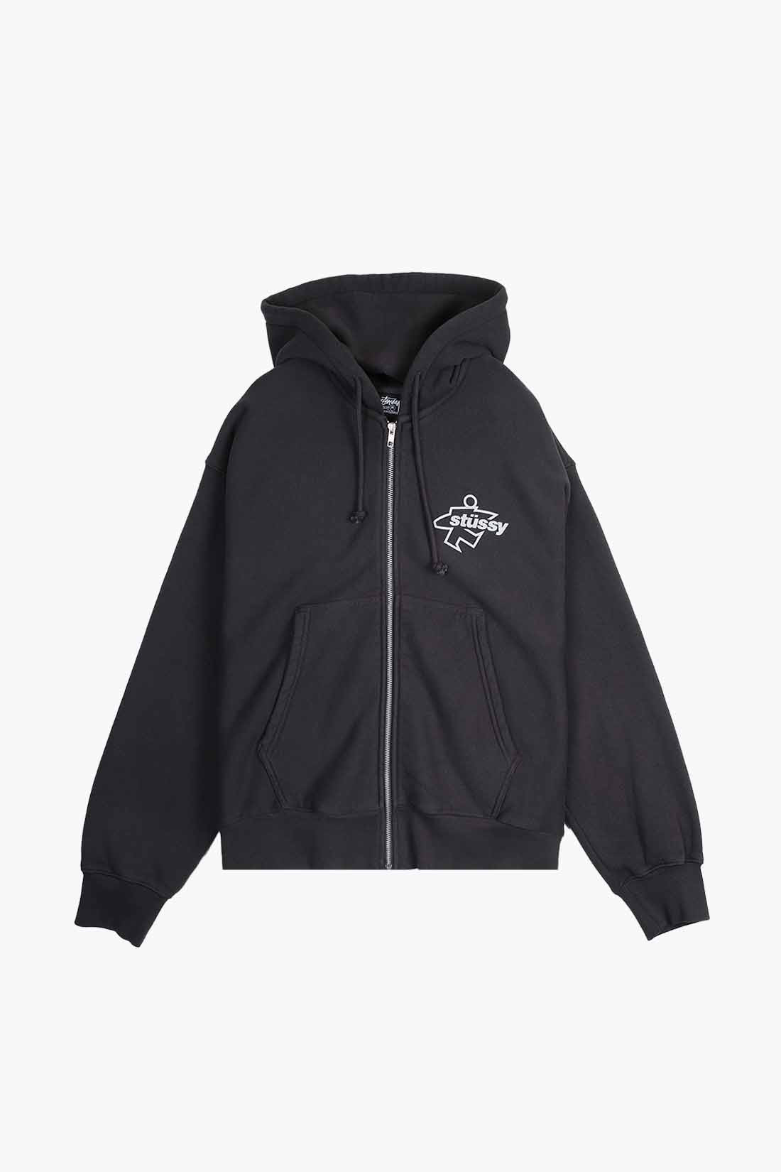 STUSSY 서프 사이즈 가먼트 염색 지퍼 후드 페이디드 블랙