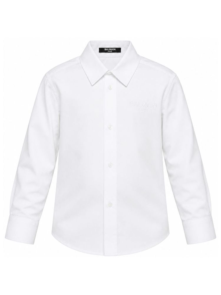 Balmain Kids 로고 자수 버튼업 셔츠