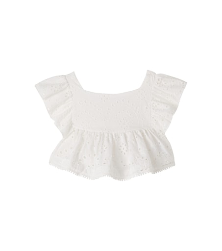 Poupette St Barth Kids 시카스 브로더리 앙글레 면 탑