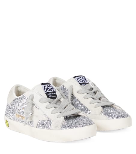 Golden Goose Kids 슈퍼 스타 글리터 스웨이드 트리밍 스니커즈