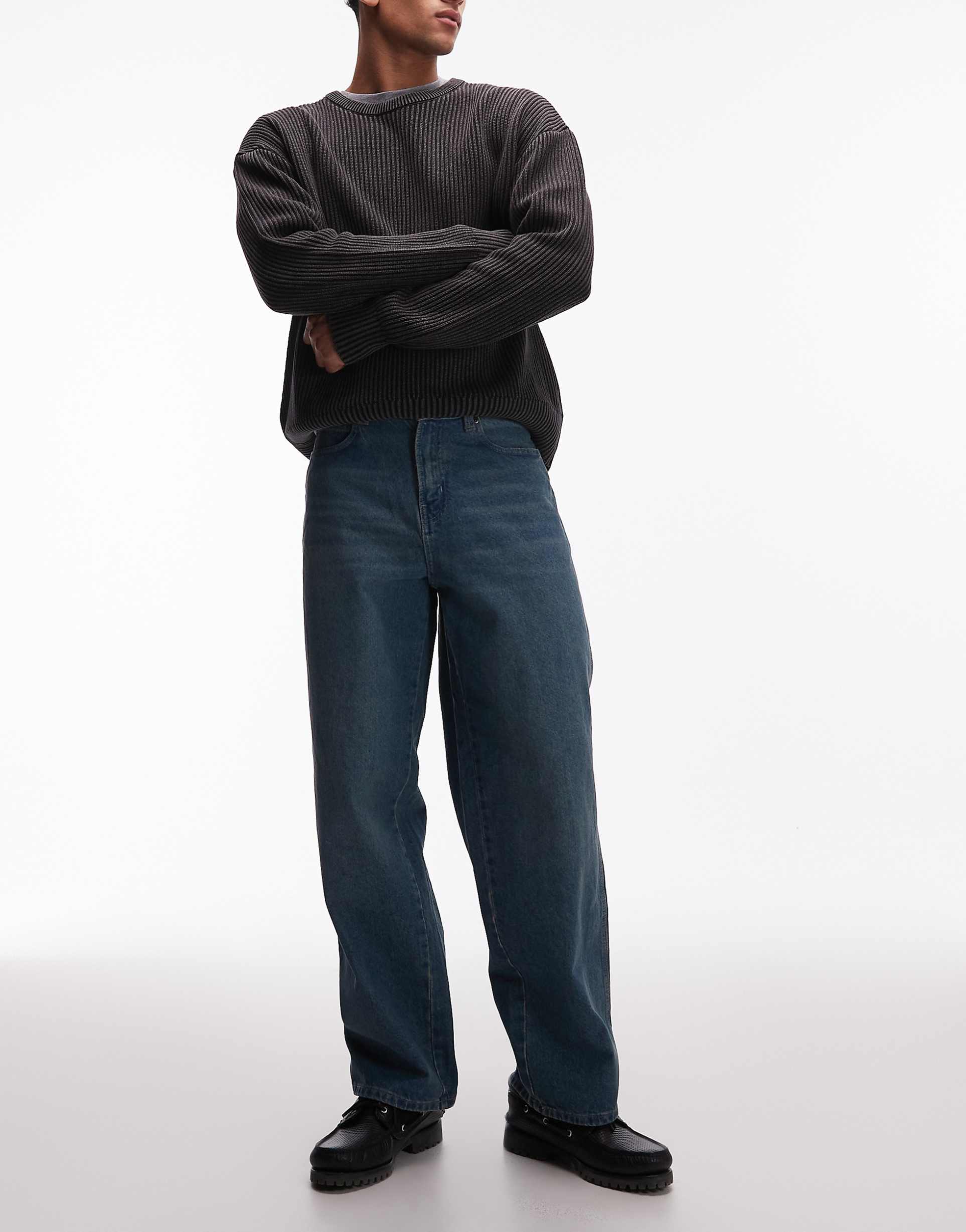 DICKIES 배기 테이퍼드 작업 청바지 카키 틴트 블루
