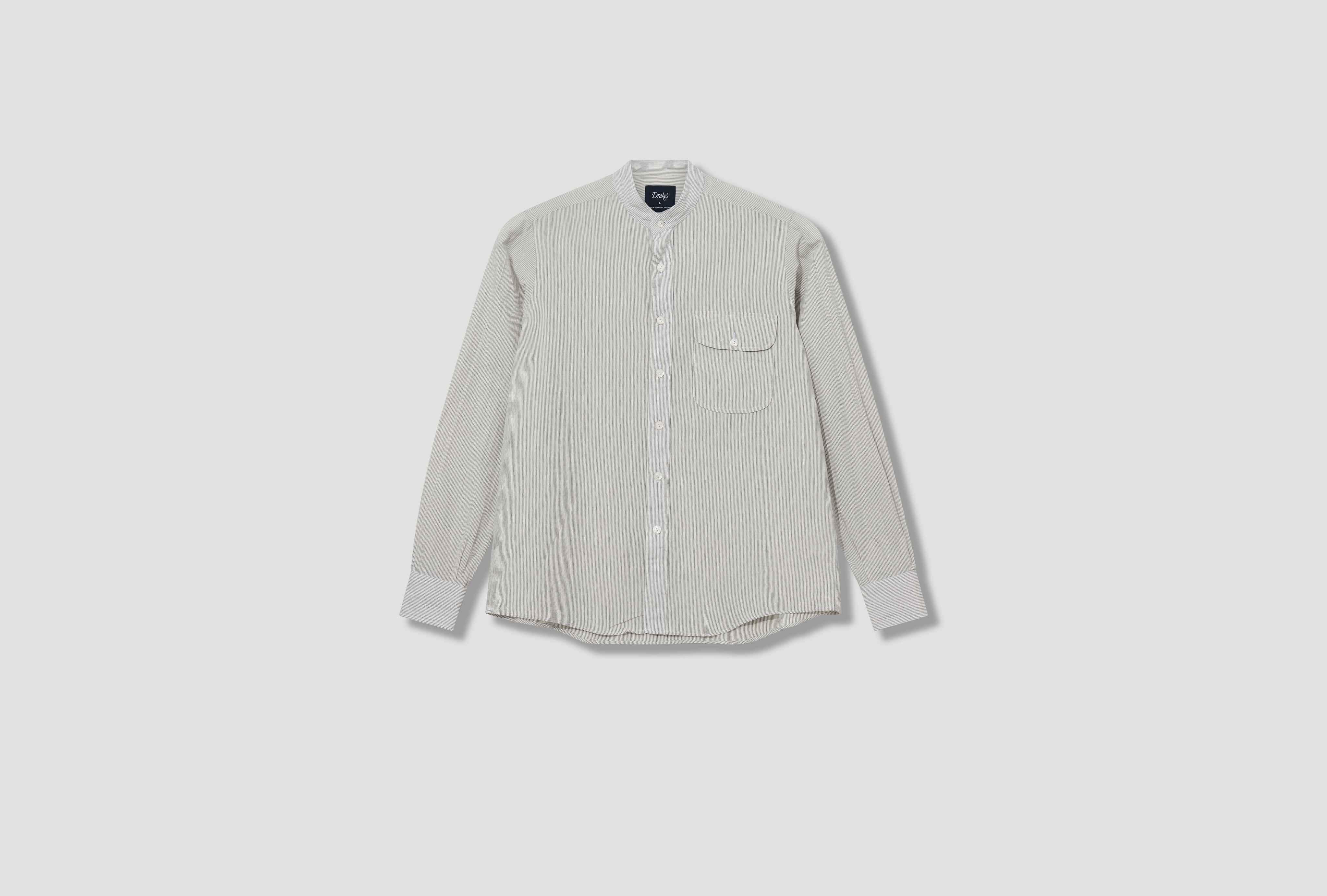 DRAKE'S 그랜드 칼라 스트라이프 버튼 쓰루 DR2A4N 26068-02