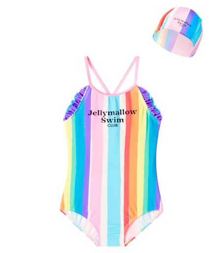 JELLYMALLOW 레인보우 수영복 모자 세트