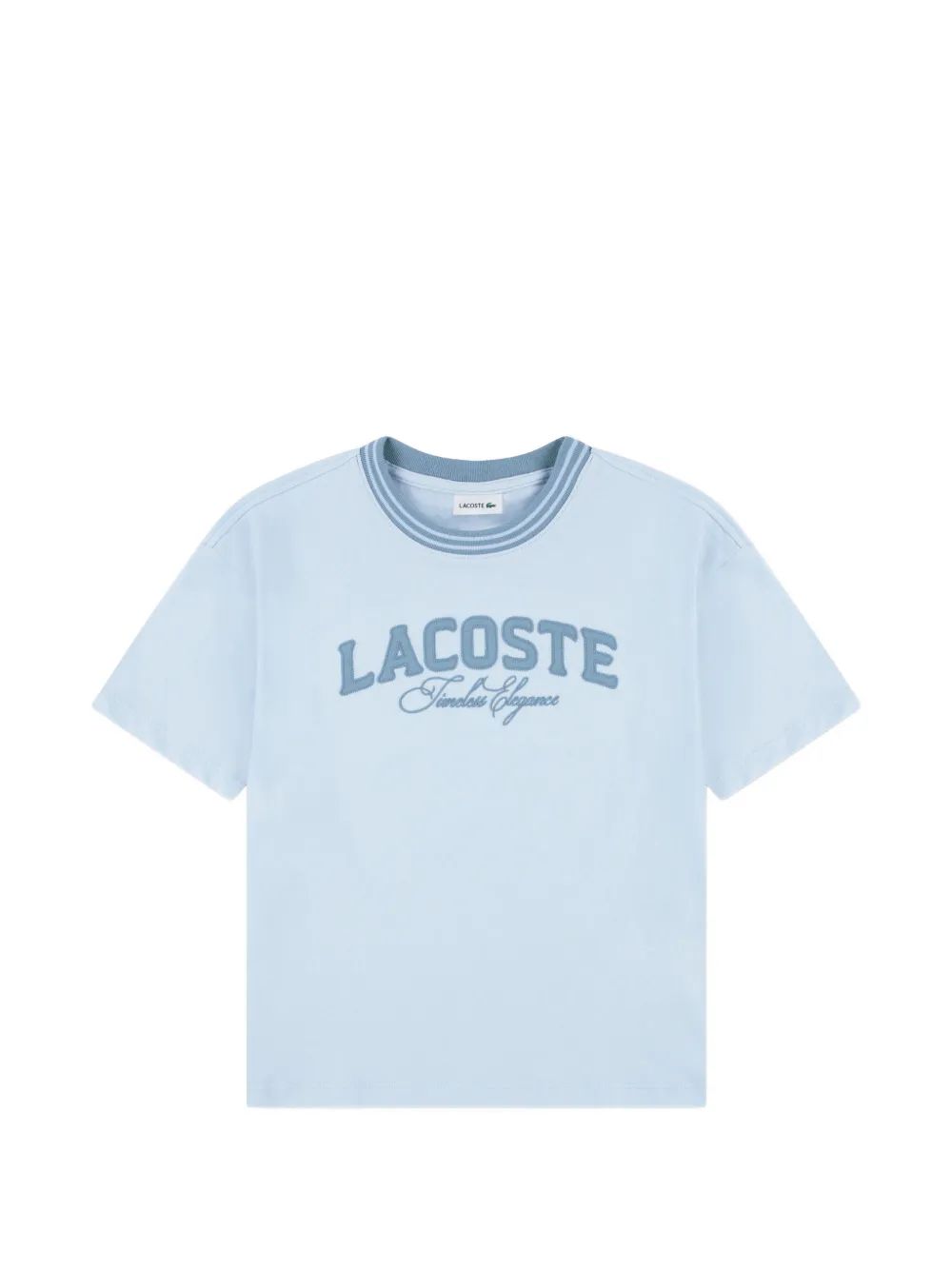Lacoste Kids 로고 자수 스트라이프 트림 티셔츠