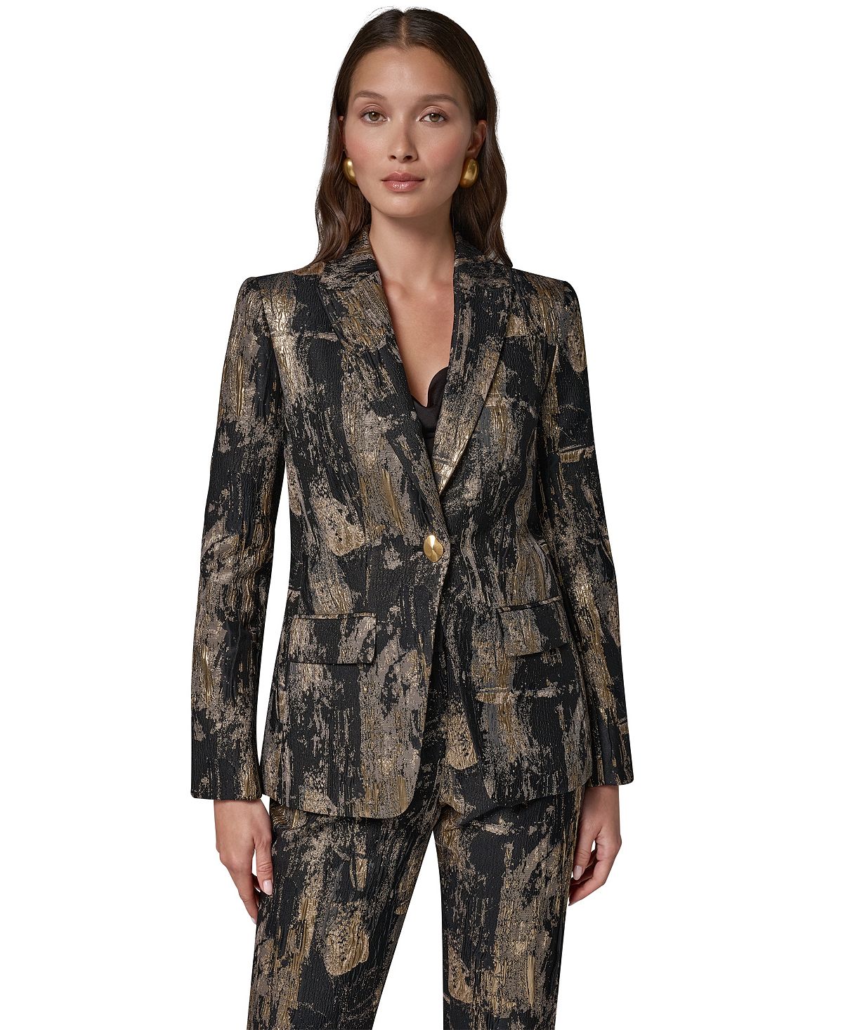 Donna Karan/ DK  브러시스트로크 피크 라펠 스테이트먼트 숄더 패드 블레이저