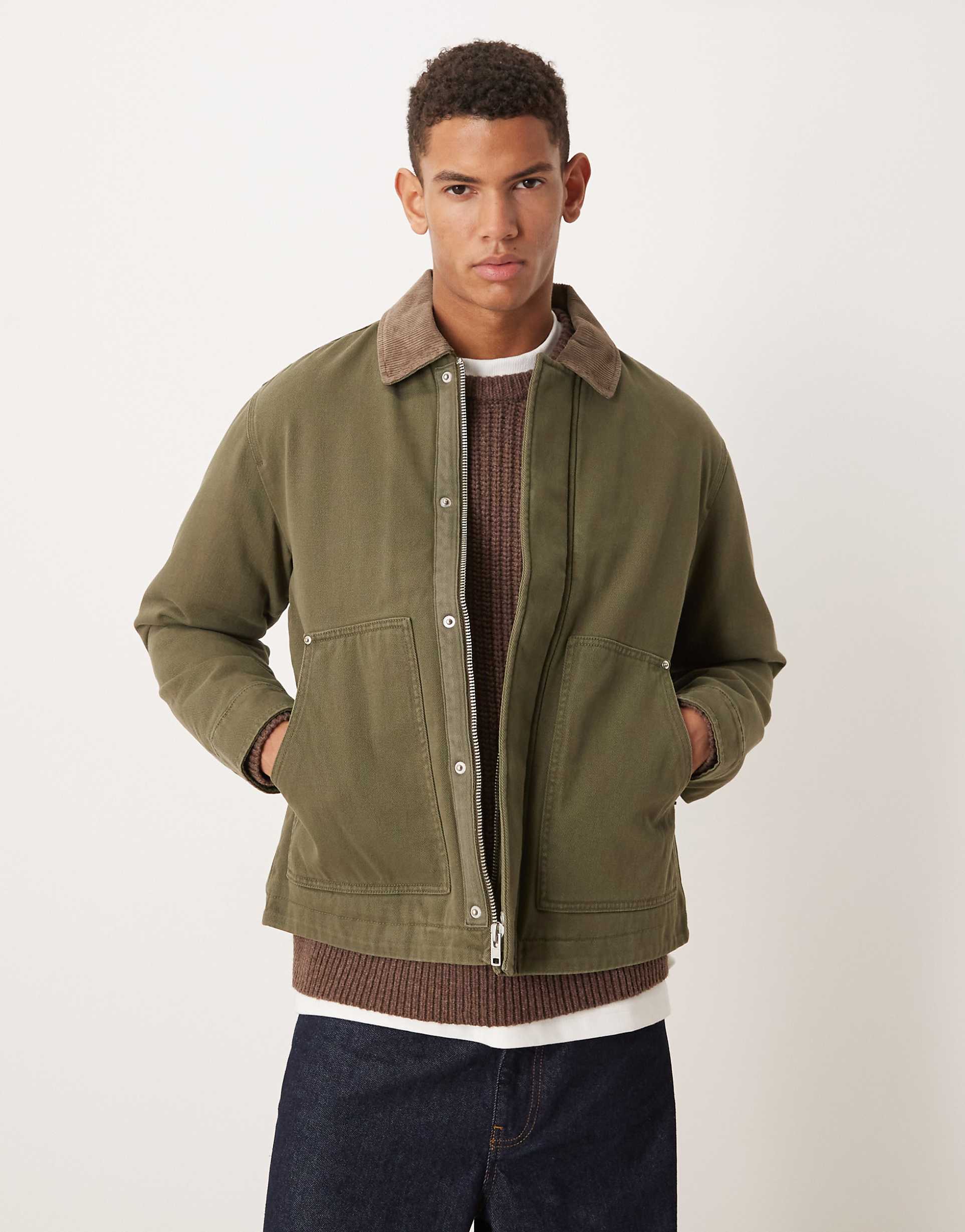 Abercrombie & Fitch 크롭드 워크웨어 자켓 그린