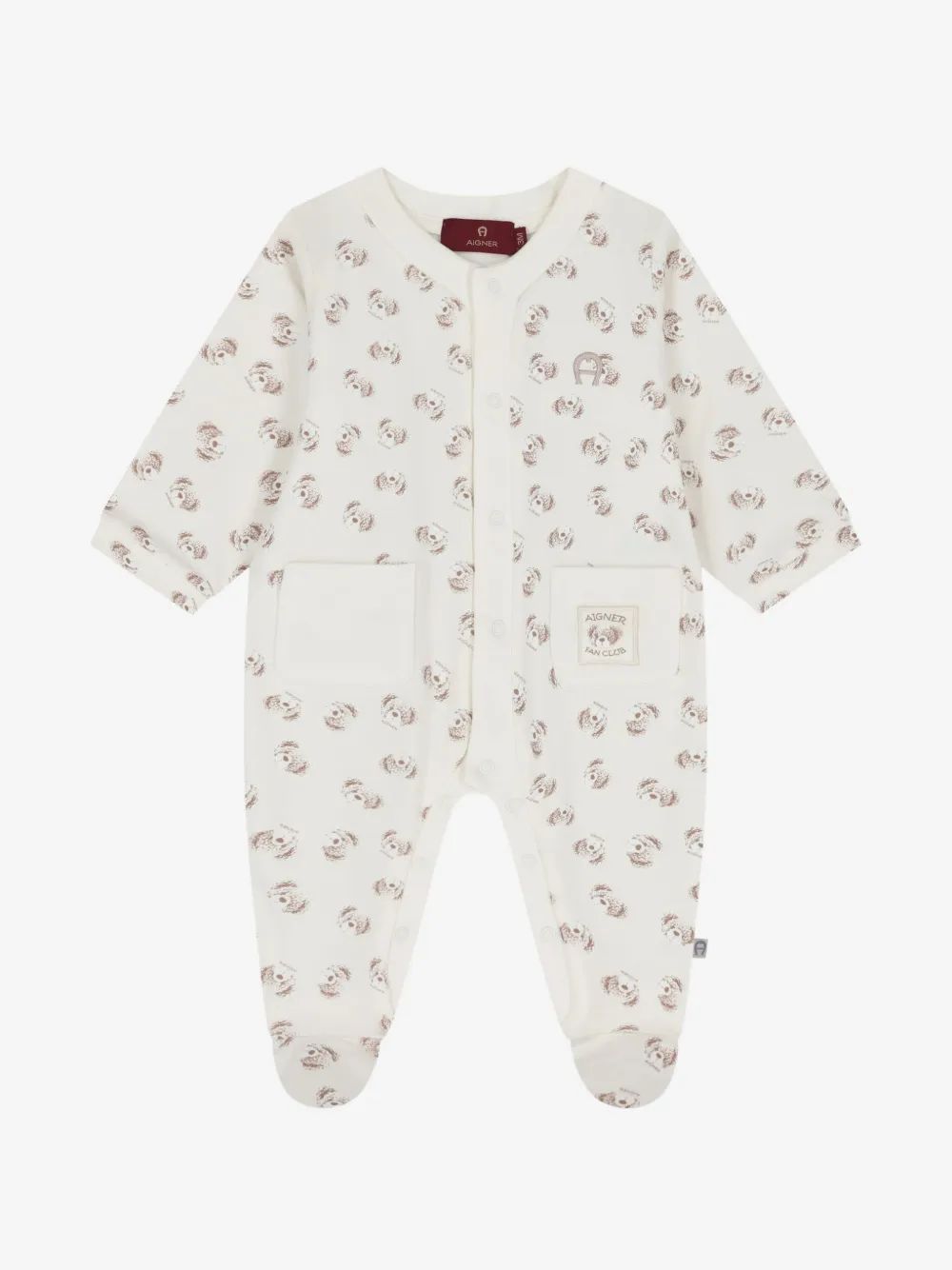 Aigner Kids 로고 자수 곰 프린트 베이비그로우