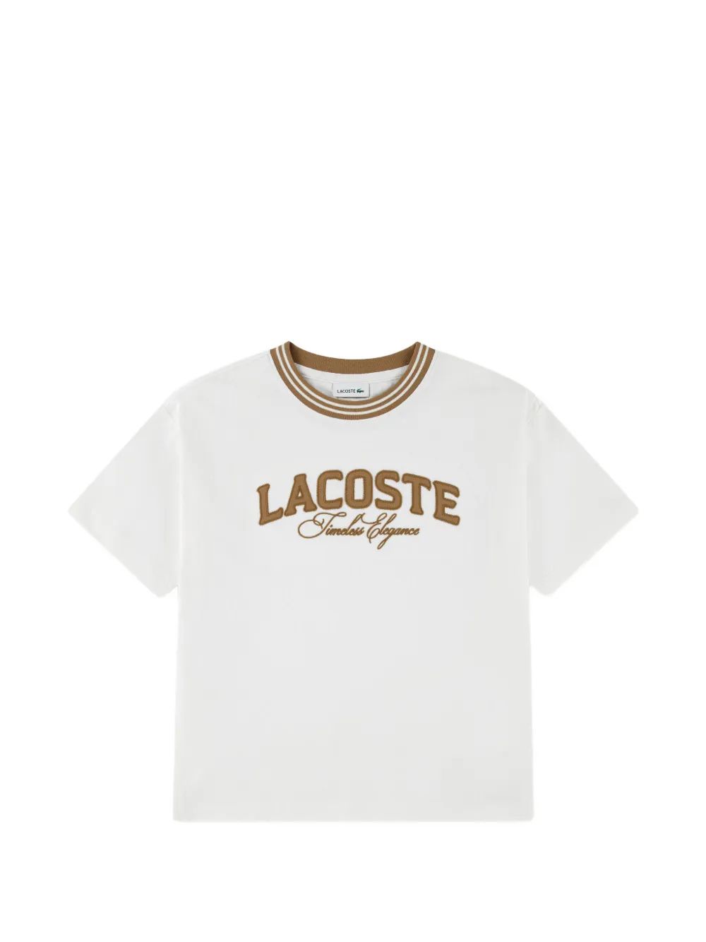Lacoste Kids 로고 자수 스트라이프 트림 티셔츠