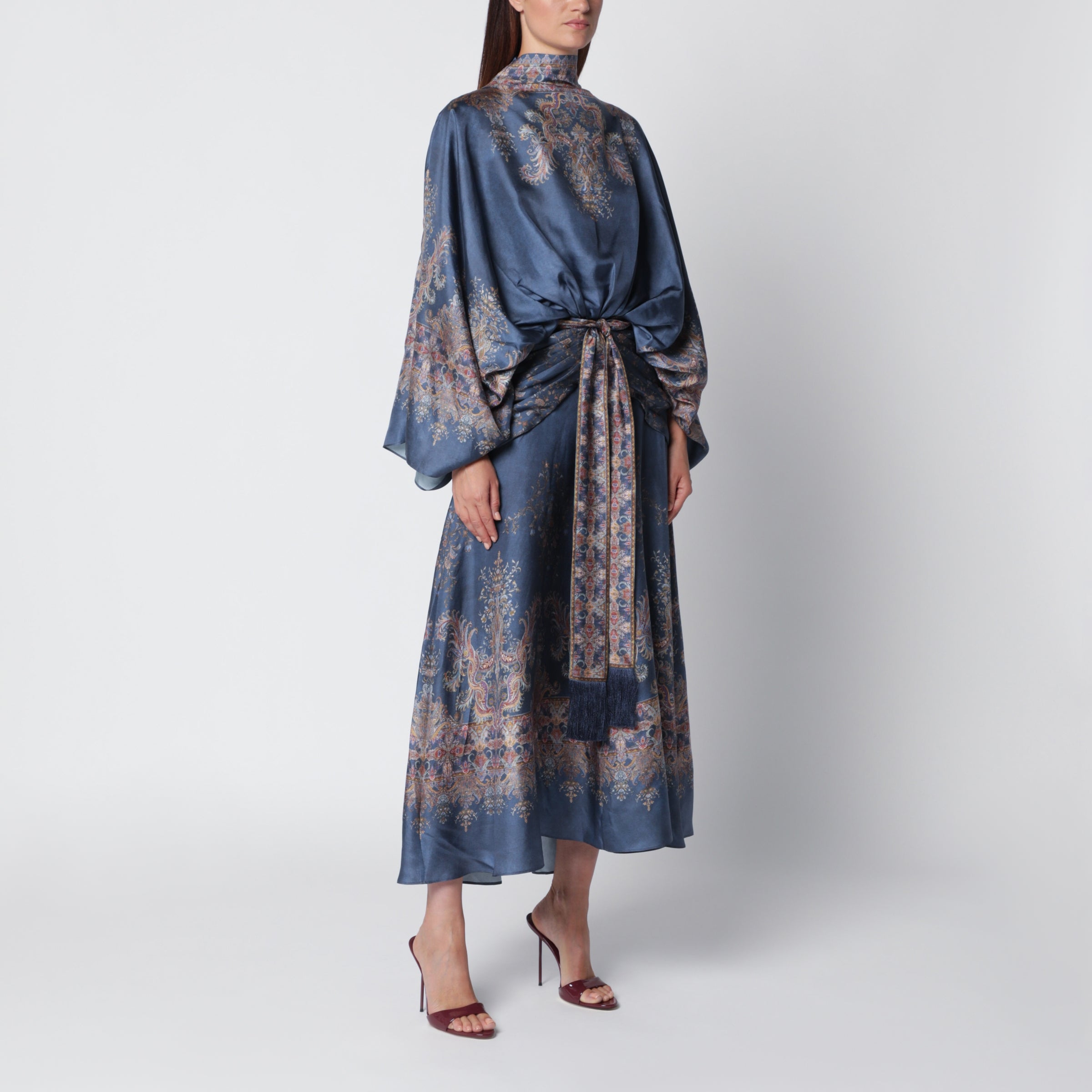ZIMMERMANN 발리언트 네이비 블루 실크 롱 드레스