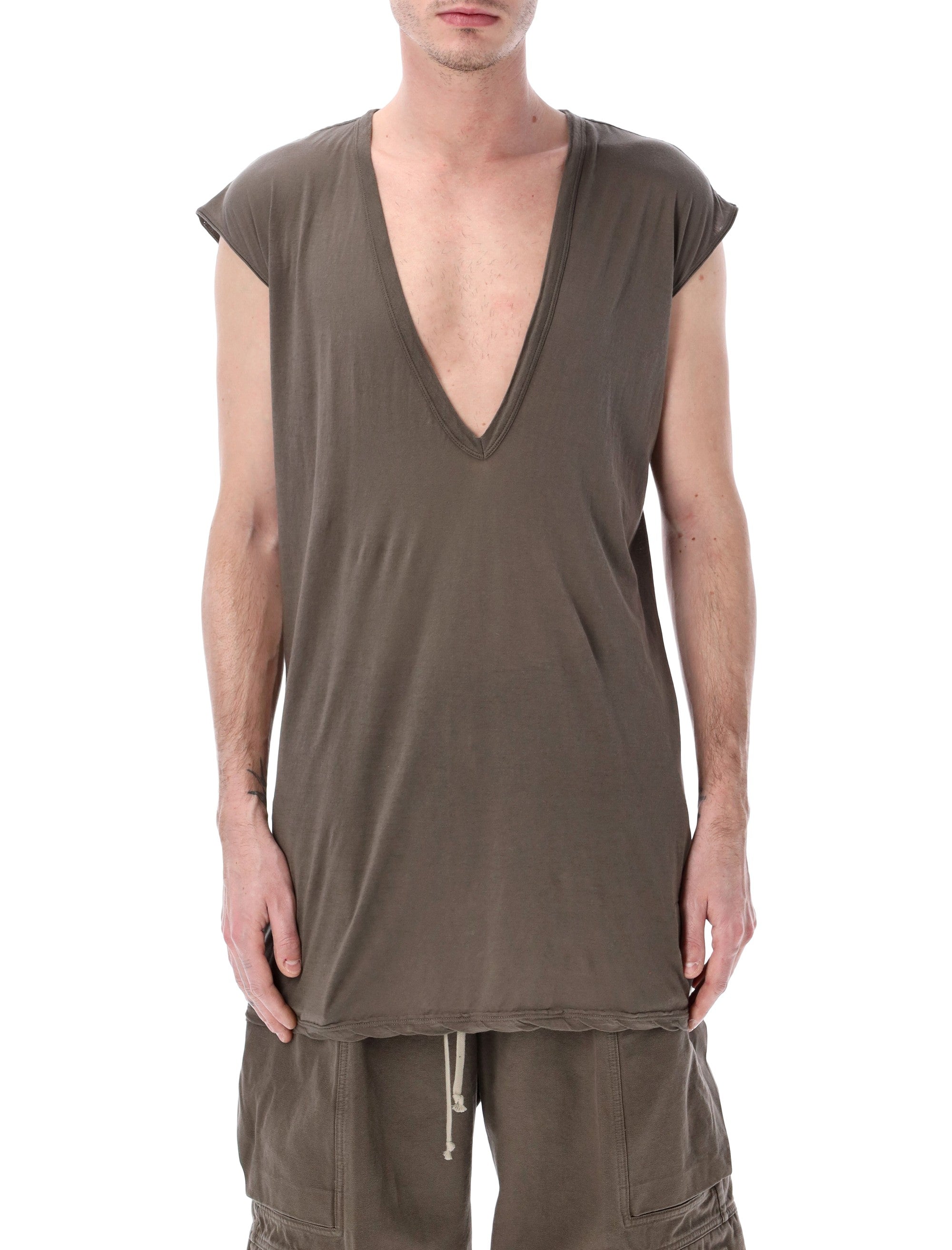 RICK OWENS DRKSHDW 릭 오웬스 드크쇼드 롱라인 딥 브이넥 슬리브리스 티셔츠
