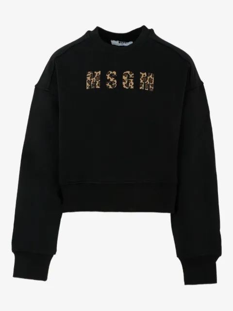 MSGM Kids 레오파드 프린트 로고 스웨트셔츠