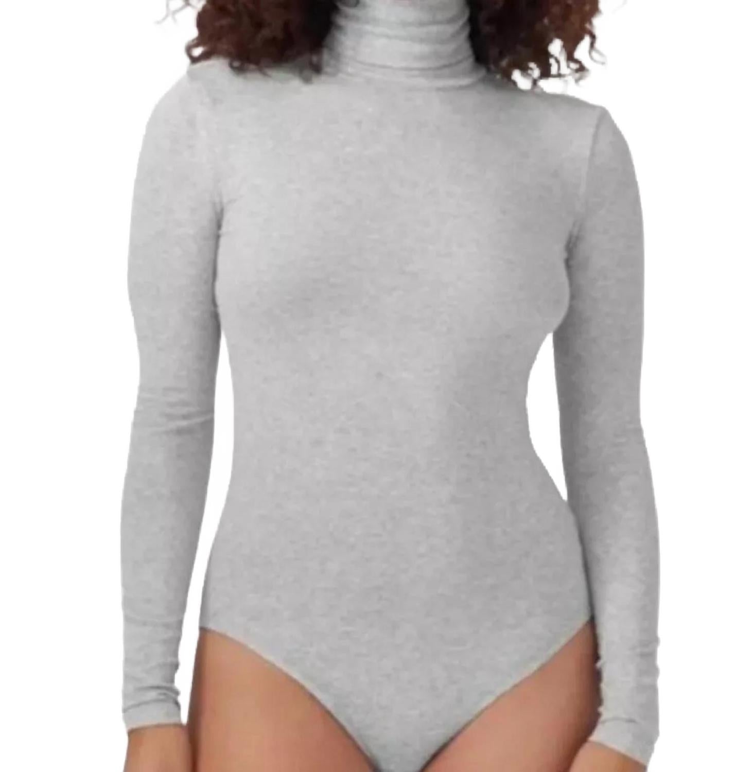 AMERICAN APPAREL 크롭탑 바디수트 긴소매 헤더 그레이