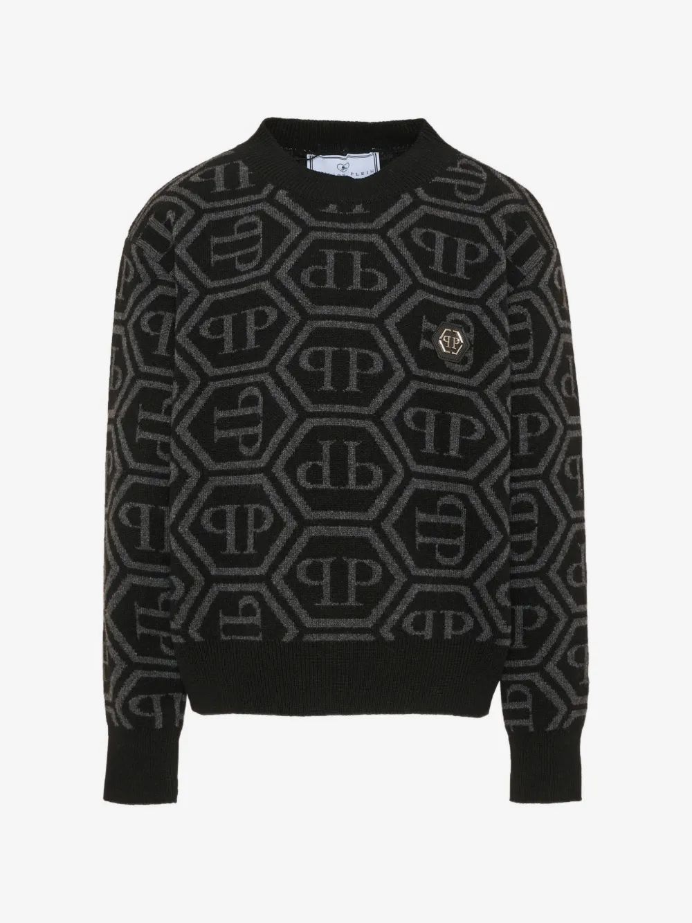 Philipp Plein Kids 모노그램 패턴 로고 플라크 스웨터
