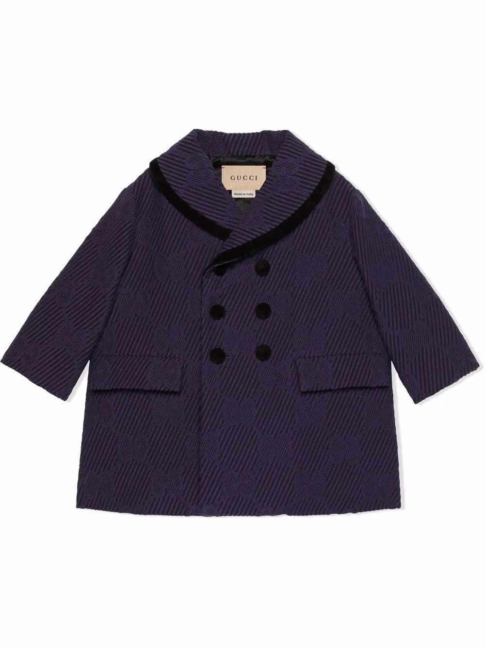 Gucci Kids 모노그램 패턴 더블 브레스티드 코트