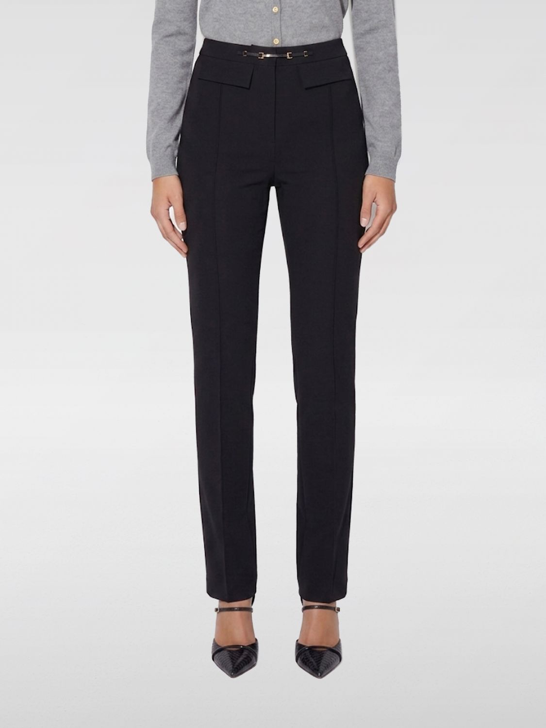 ELISABETTA FRANCHI 하이웨이스트 스키니 스트레치 크레이프 바지 Elisabetta Franchi