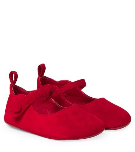Christian Louboutin Kids 유아 러브 칙 스웨이드 발레리나 플랫