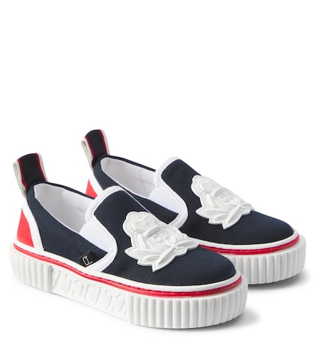 Christian Louboutin Kids 페드리토 보트 크레스트 캔버스 슬립온 스니커즈