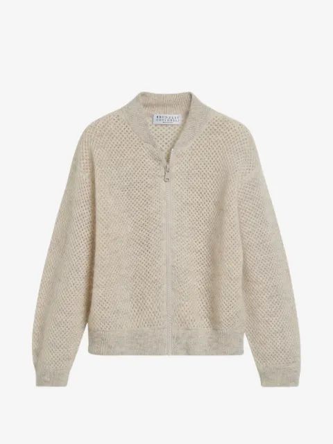 Brunello Cucinelli Kids 넷 니트 집업 가디건