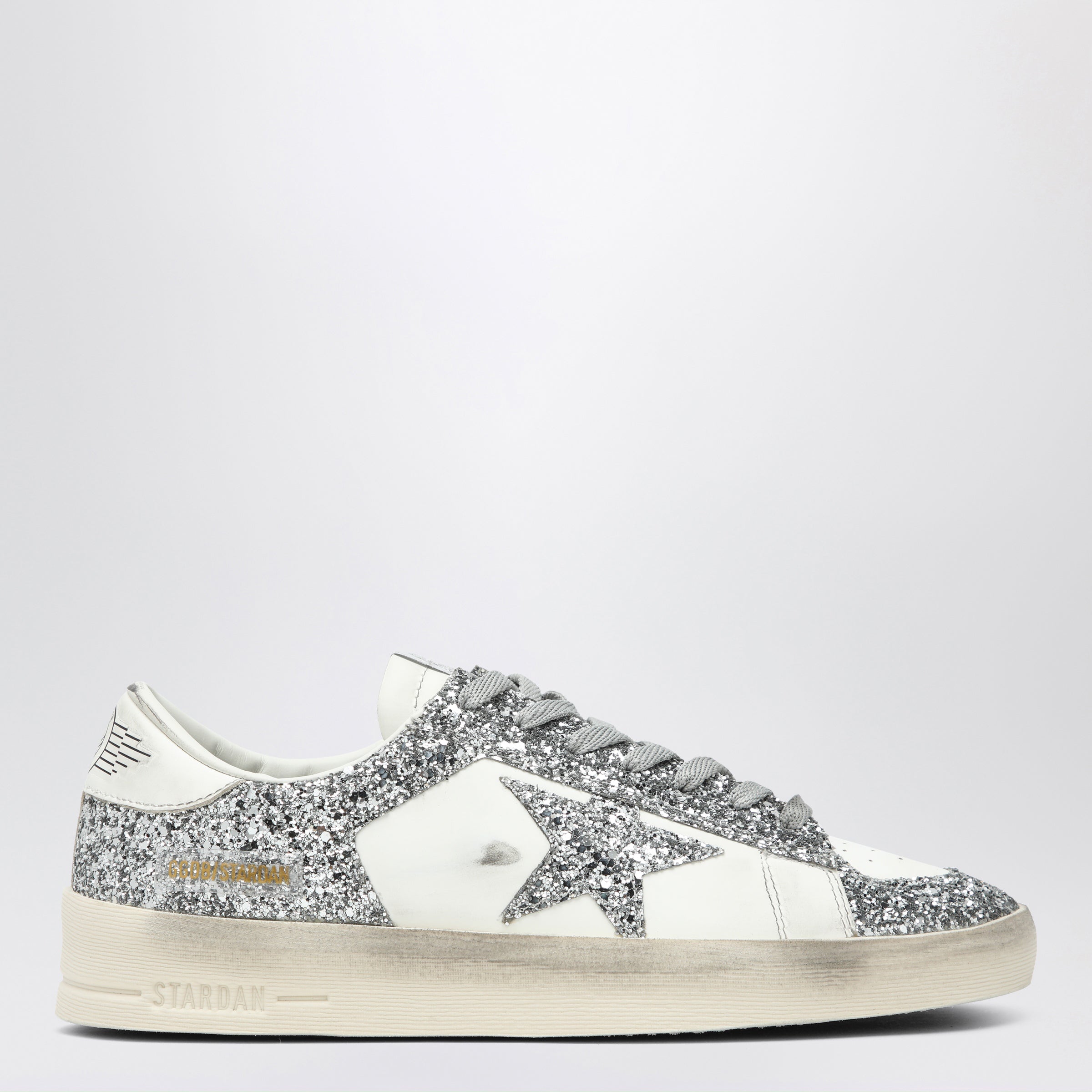 GOLDEN GOOSE 스타단 화이트 글리터 실버 스니커즈