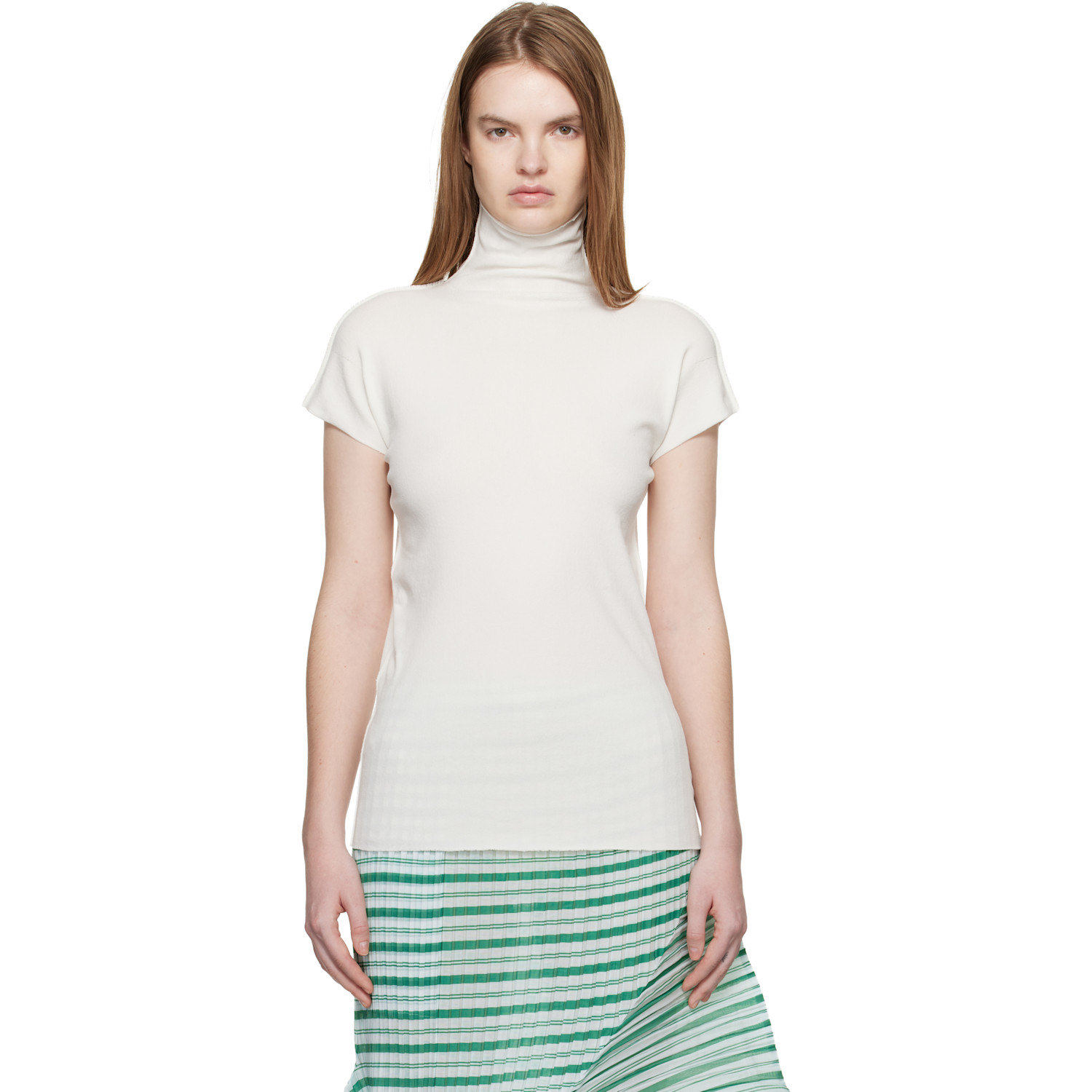 ISSEY MIYAKE 화이트 12월 코튼 바게트 터틀넥