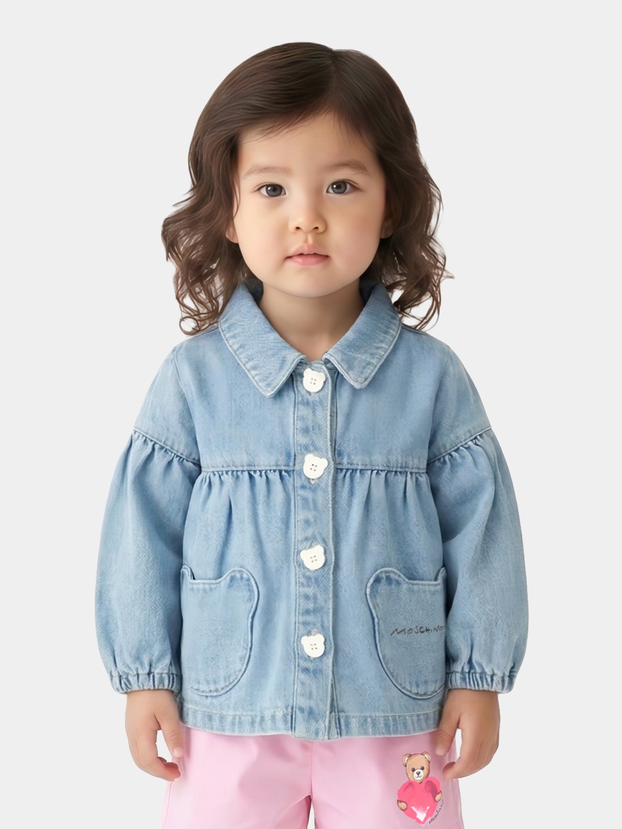 Moschino Kids 데님 자켓 아기 소녀 로고