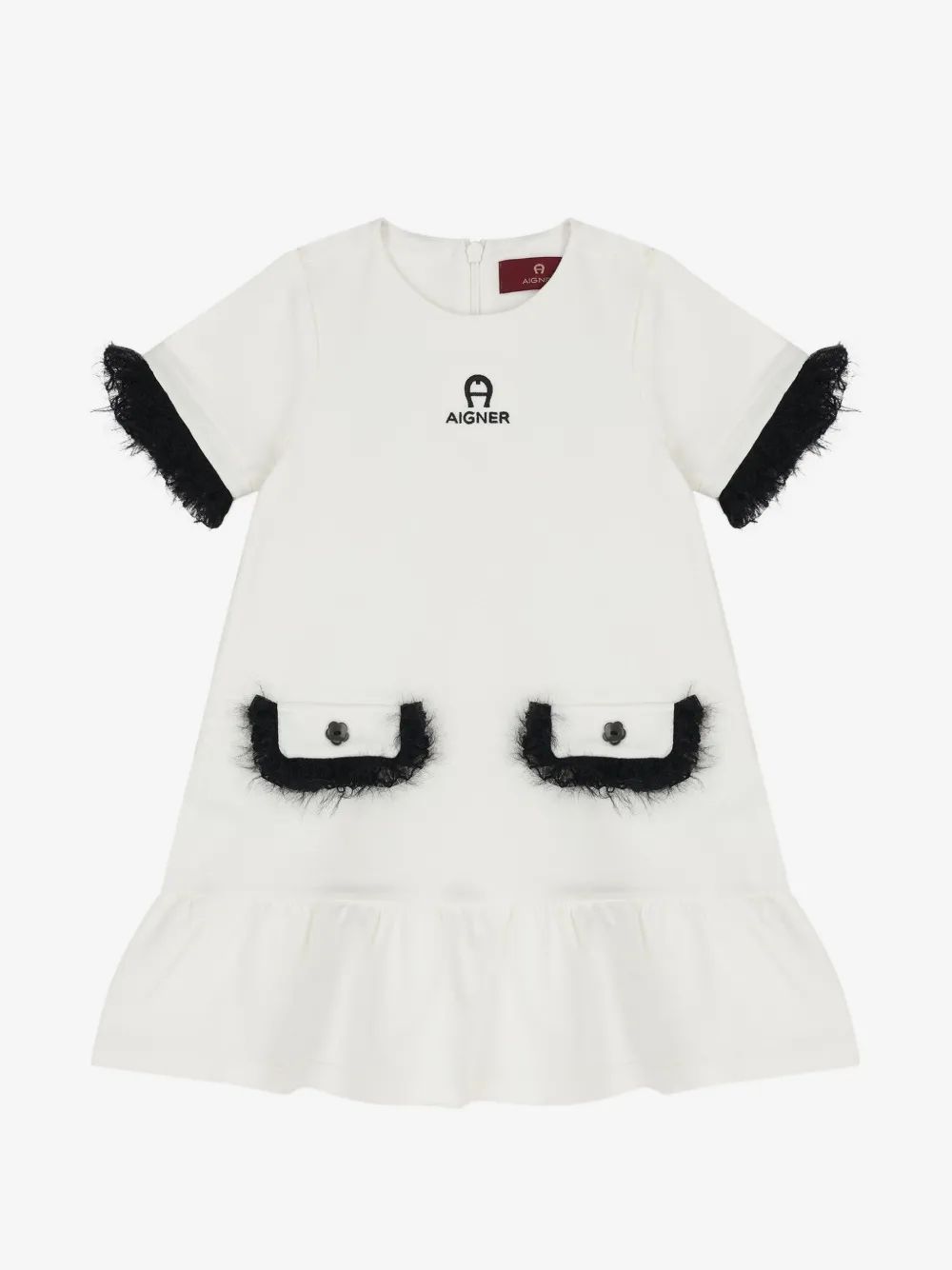 Aigner Kids 로고 자수 페이크 퍼 트림 원피스