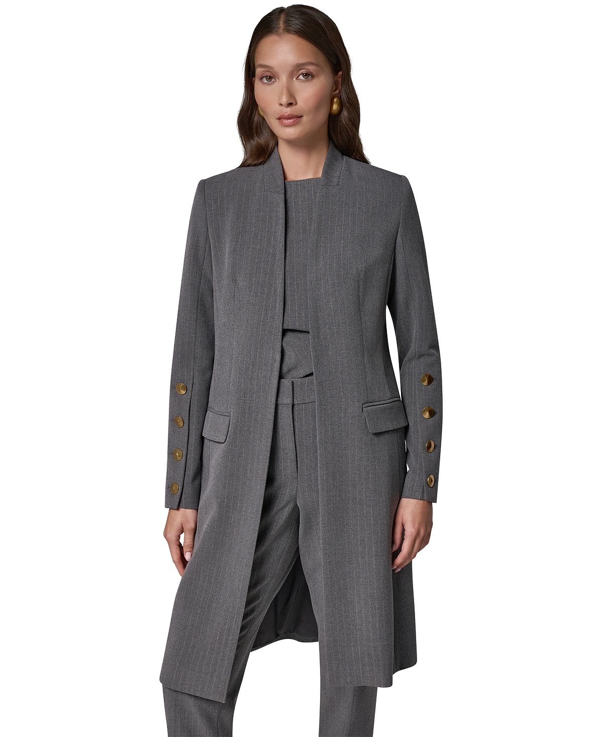 Donna Karan/ DK  여성 핀스트라이프 롱 자켓