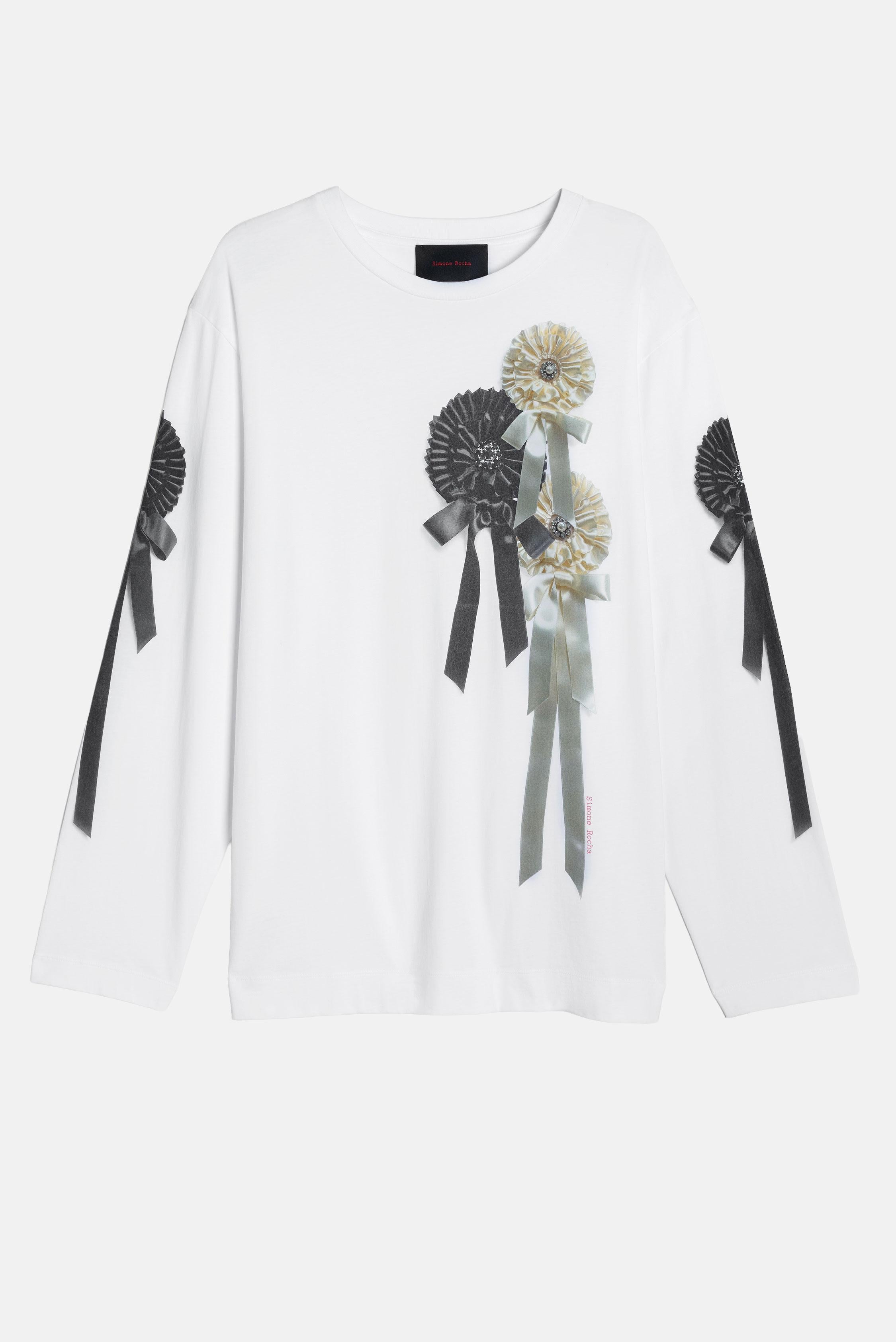 Simone Rocha 리본 로제트 프린트 롱 슬리브 티셔츠