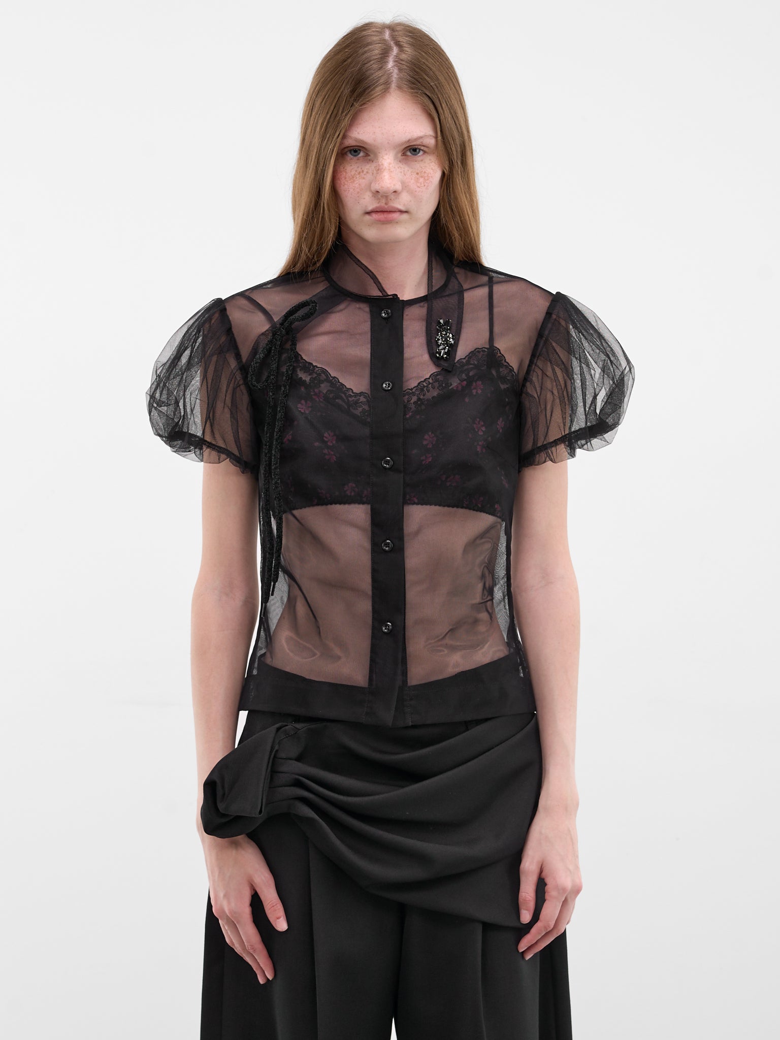 Simone Rocha 블랙 시어 툴 퍼프 탑