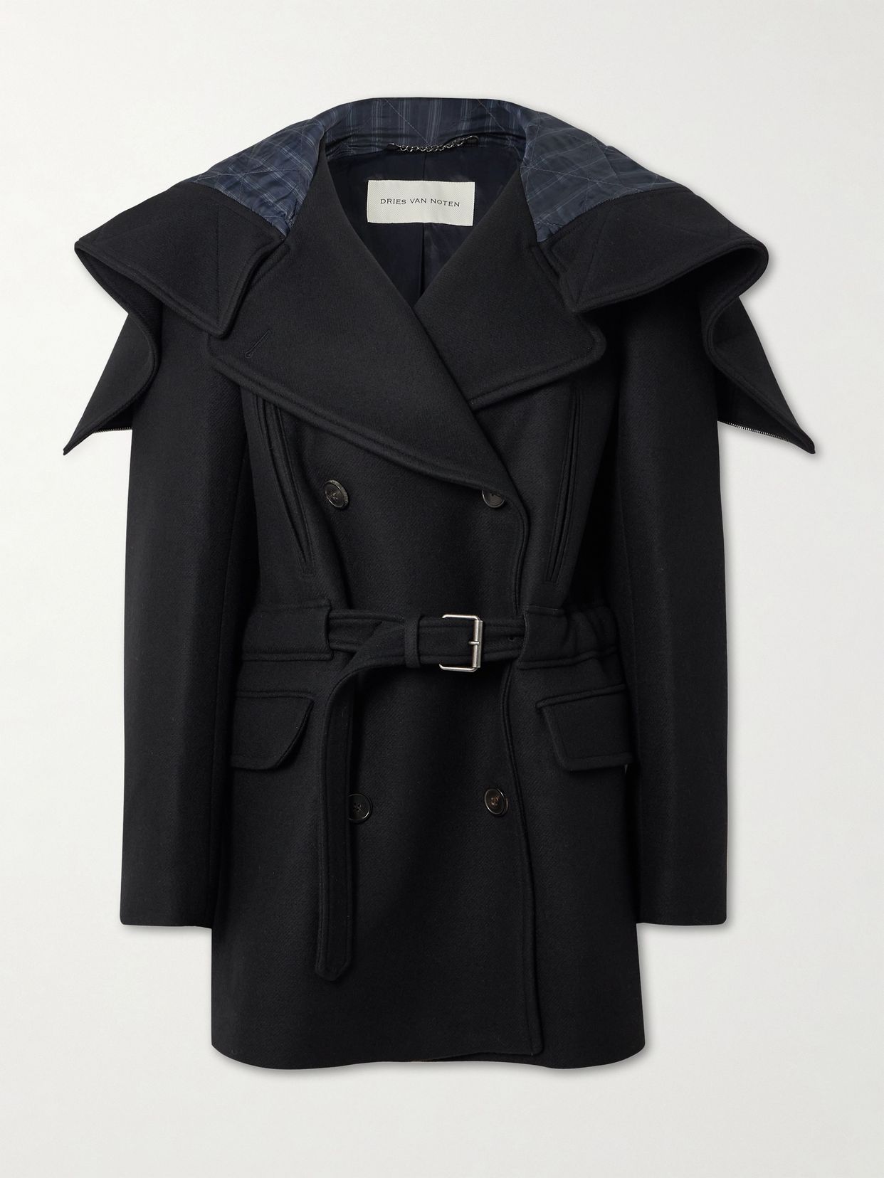 DRIES VAN NOTEN 벨트 후드 더블 브레스트 코트