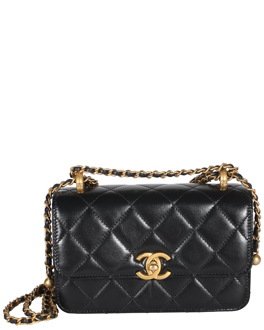 CHANEL 블랙 퀼팅 송아지 가죽 미니 퍼펙트 핏 플랩 백
