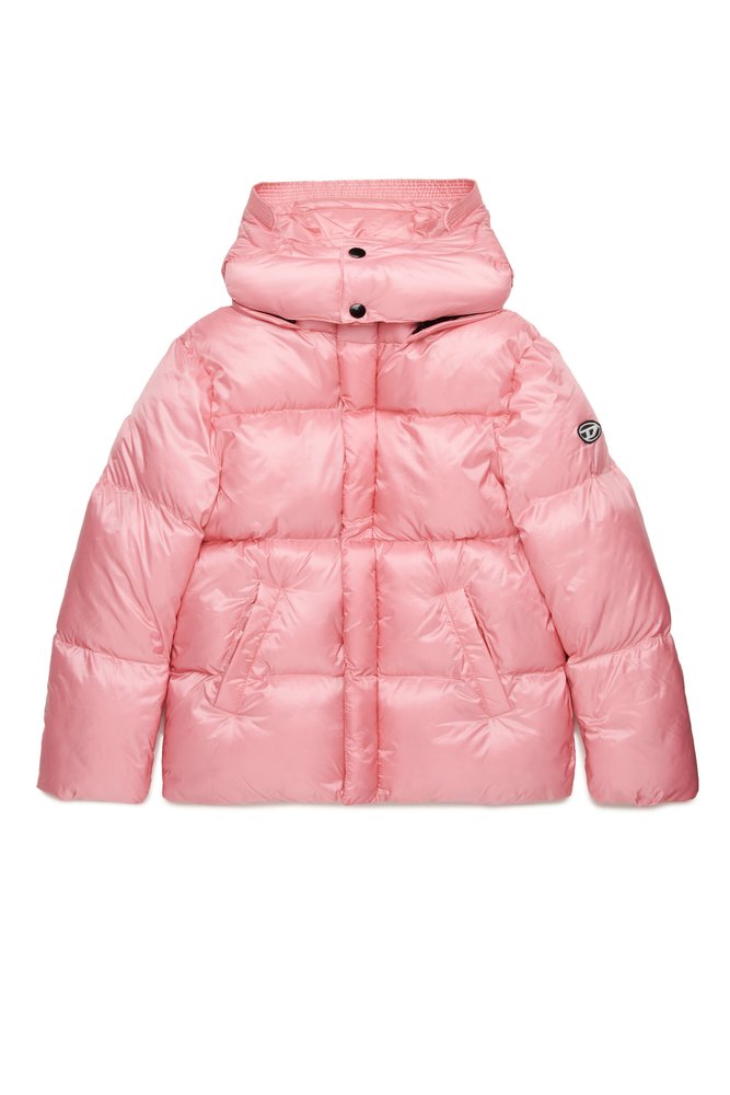 Diesel Kids 오벌 디 로고 패치 후드 패딩 자켓