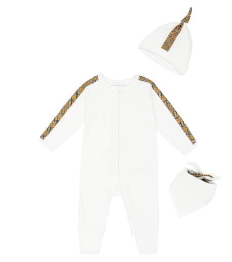 Burberry Kids 유아 우주복 턱받이 모자 세트