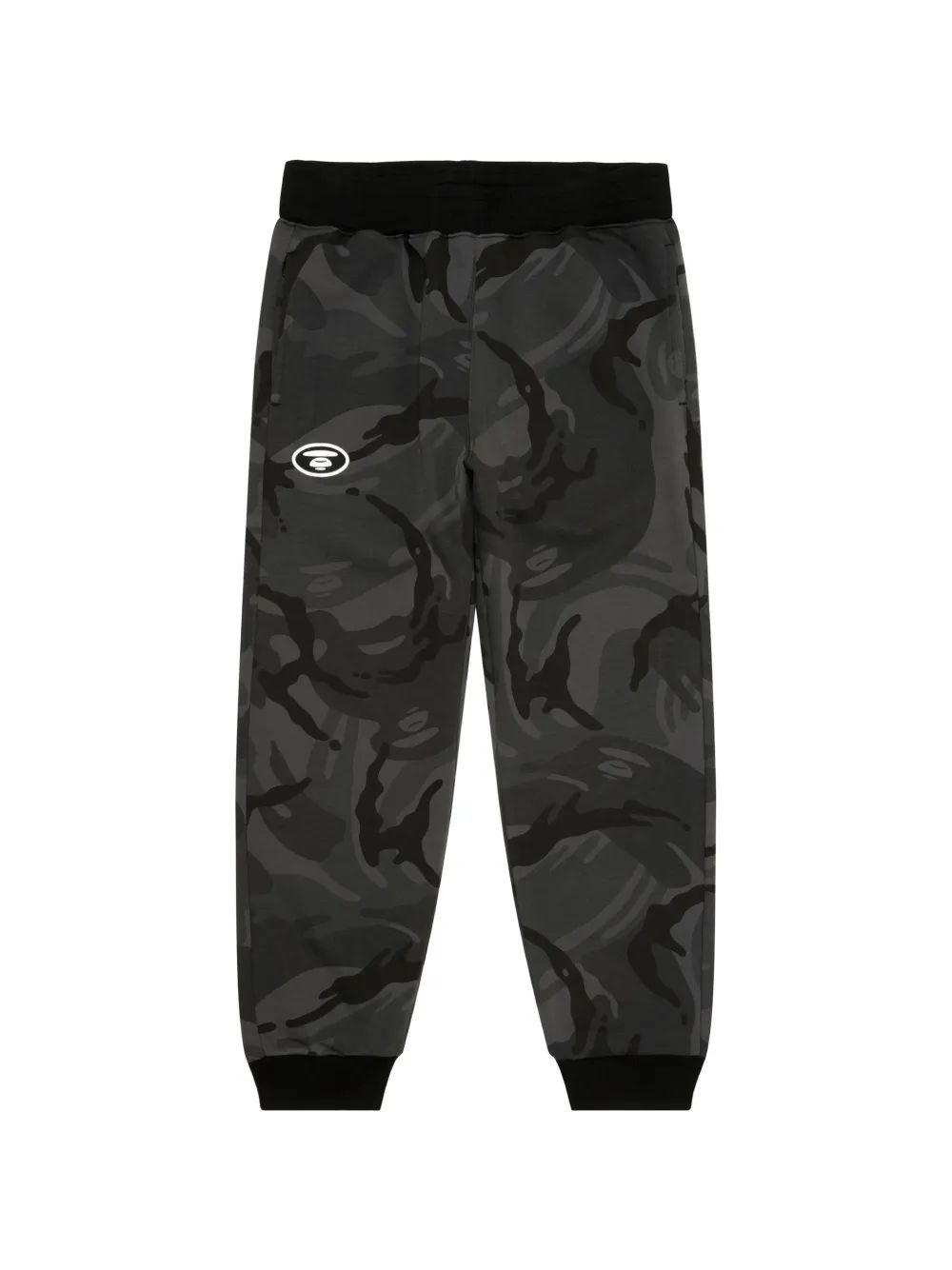 AAPE by A Bathing Ape 문페이스 카모플라주 프린트 로고 패치 트랙 팬츠