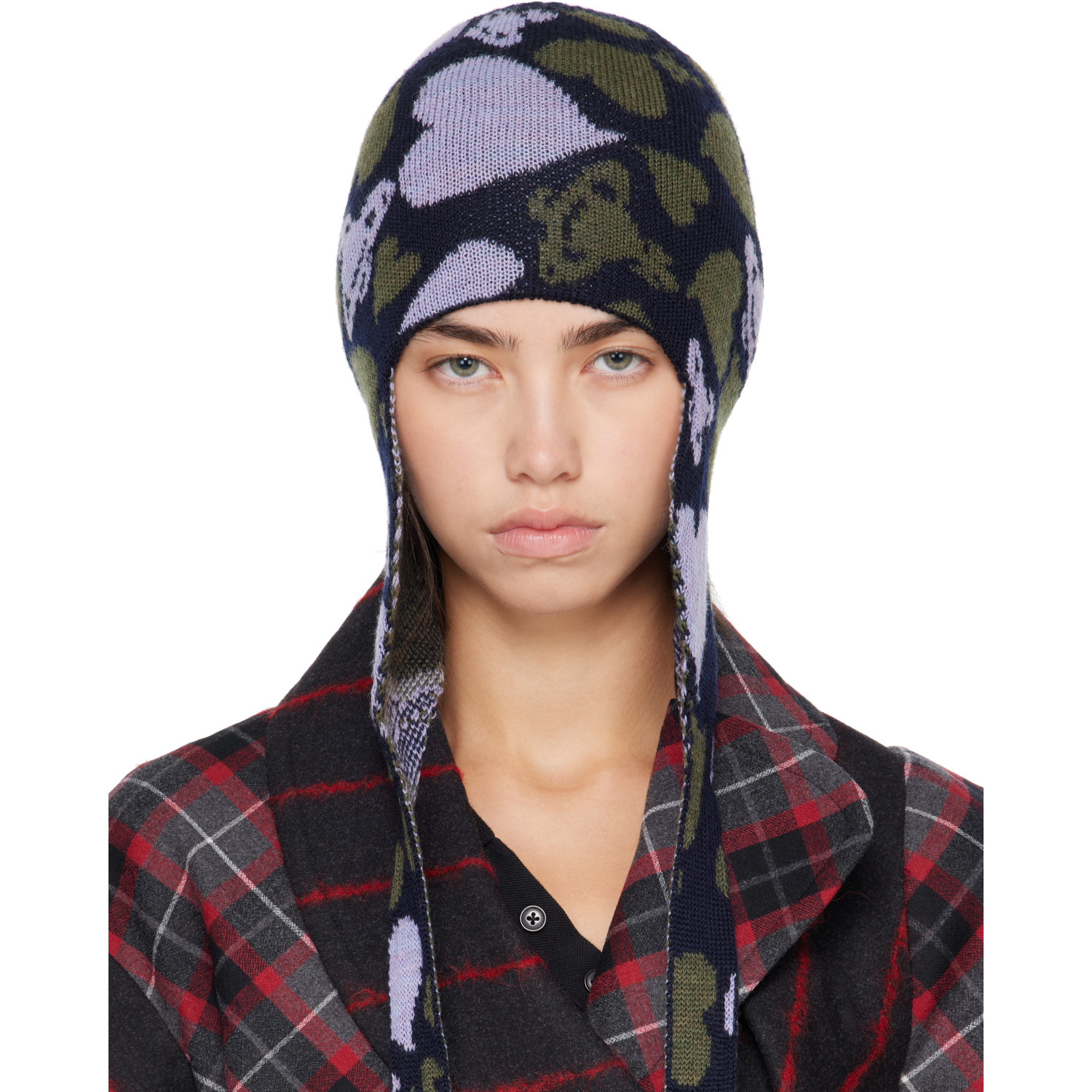VIVIENNE WESTWOOD 카키 퍼플 귀덮개 비니