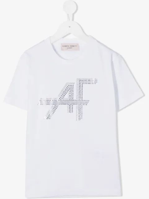 Alberta Ferretti Kids 라인스톤 로고 프린트 티셔츠