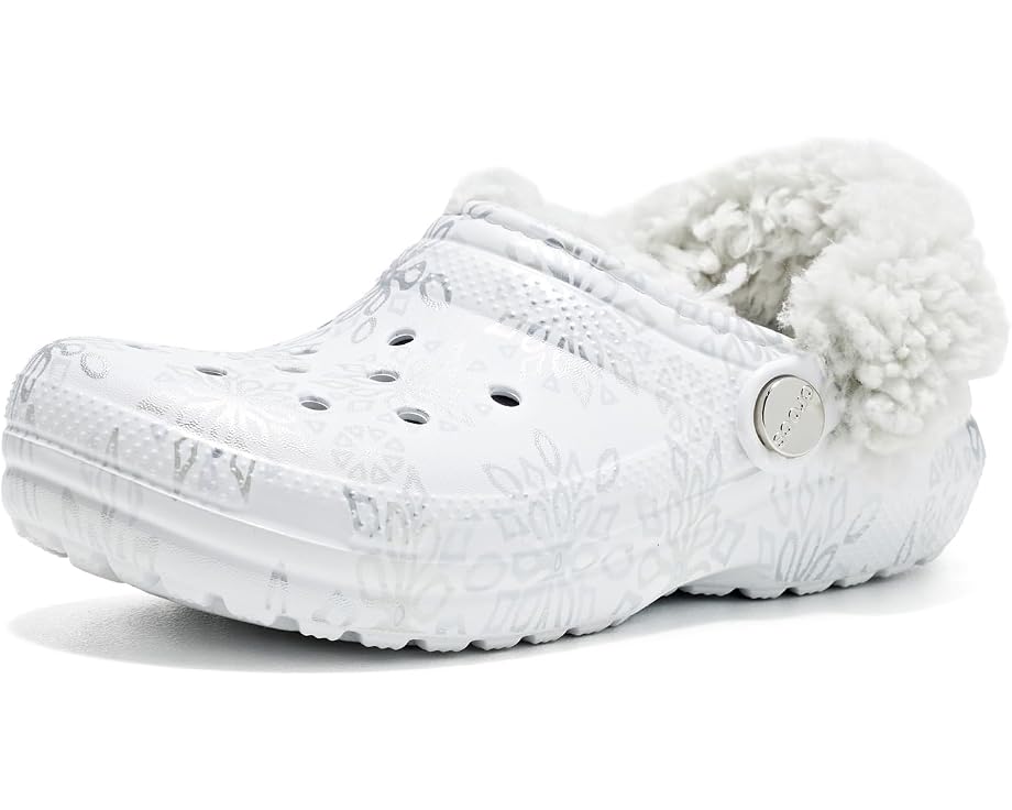 Crocs Kids 클래식 플리스 라이닝 메탈릭 눈송이 클로그