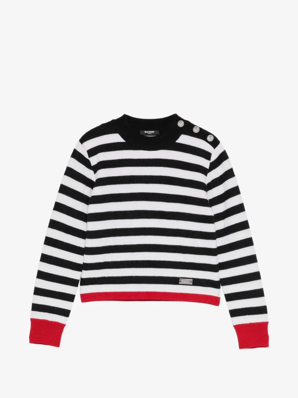 Balmain Kids 스트라이프 버튼 디테일 스웨터