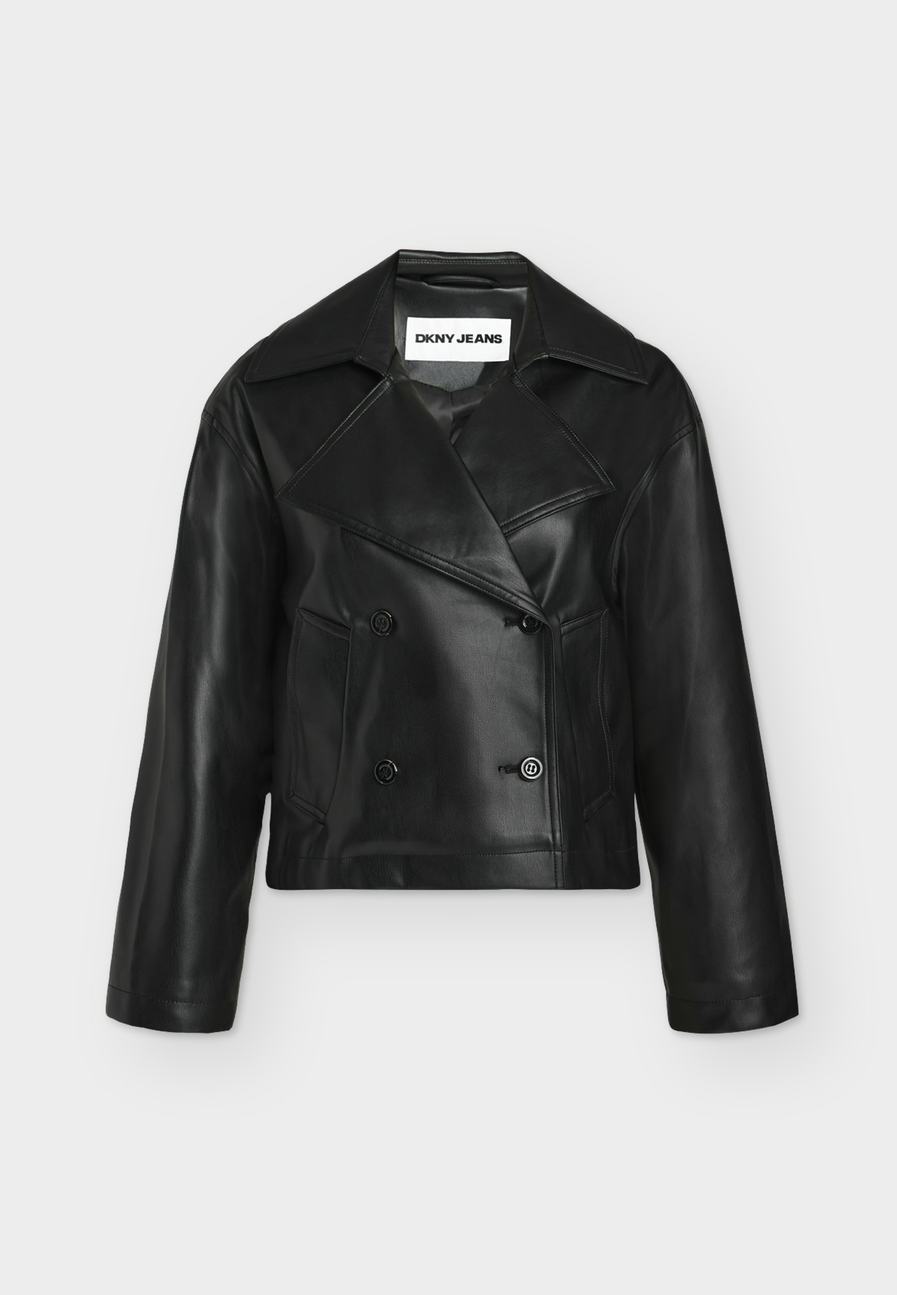 DKNY 롱 슬리브 더블 브레스티드 인조 가죽 자켓