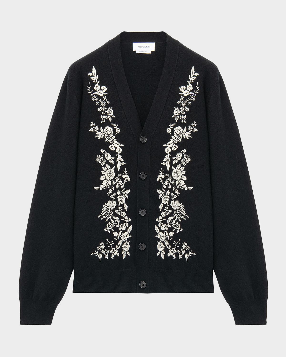 ALEXANDER MCQUEEN 남성 울 플로럴 자수 가디건