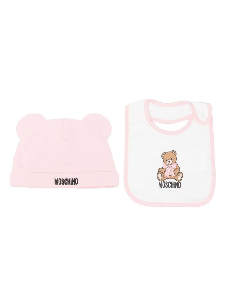Moschino Kids 테디 베어 비니와 턱받이 세트