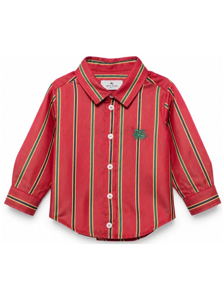 ETRO KIDS 페가수스 자수 스트라이프 곡선 헴 셔츠