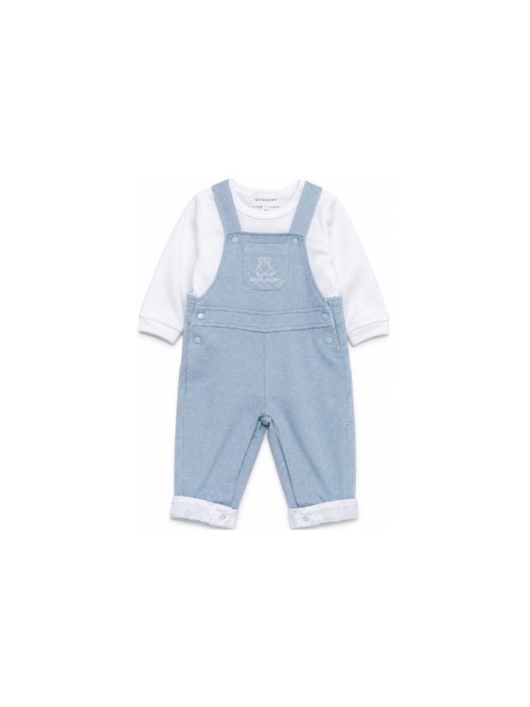 Givenchy Kids 헤링본 패턴 크루넥 티셔츠와 덩가리 세트