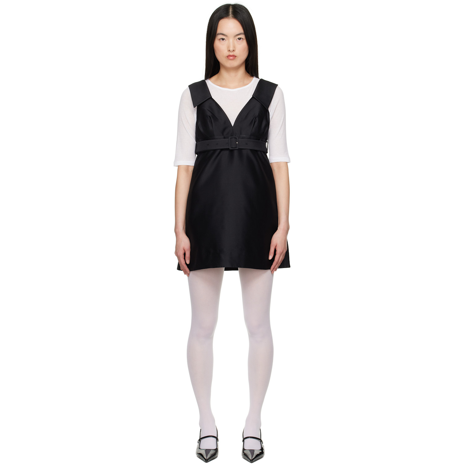 SHUSHU/TONG 블랙 에이라인 라펠 미니드레스