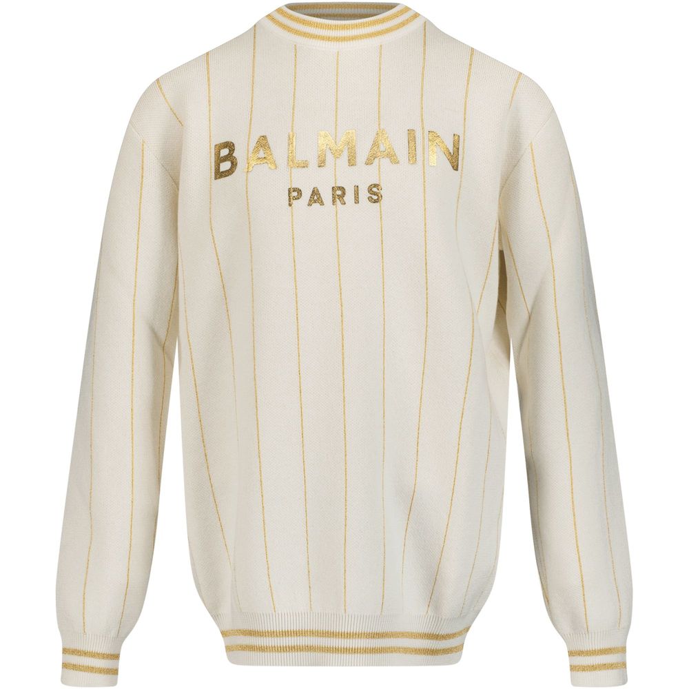 Balmain Kids 스트라이프 로고 니트 스웨터