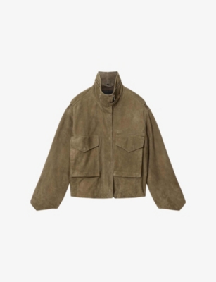 All Saints 클레이 퍼널넥 릴랙스핏 스웨이드 재킷