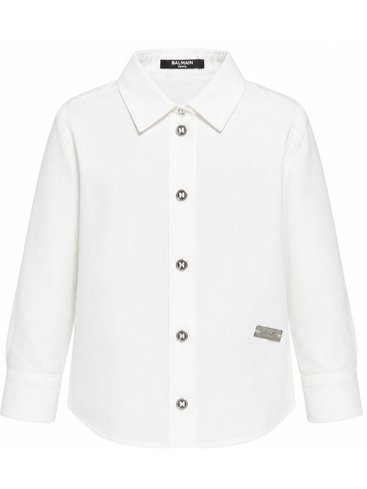 Balmain Kids 로고 플라크 버튼업 셔츠