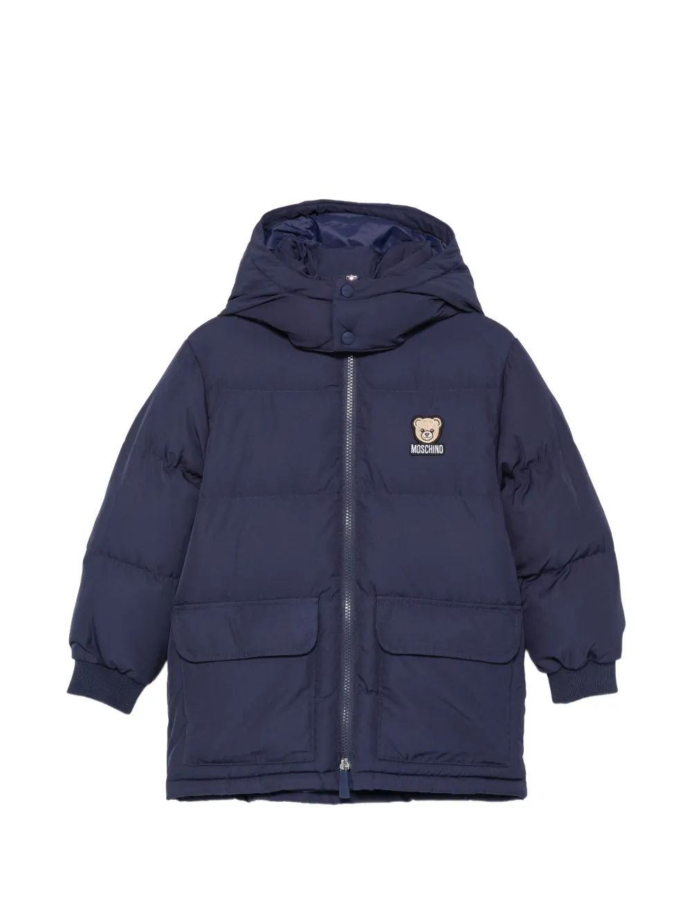 Moschino Kids 테디베어 후드 퍼프 코트